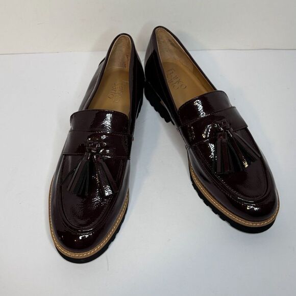 Franco Sarto Carolynn Patent Leather Burgundy Tassel Lug Loafer Shoes Womens - Picture 5 of 8